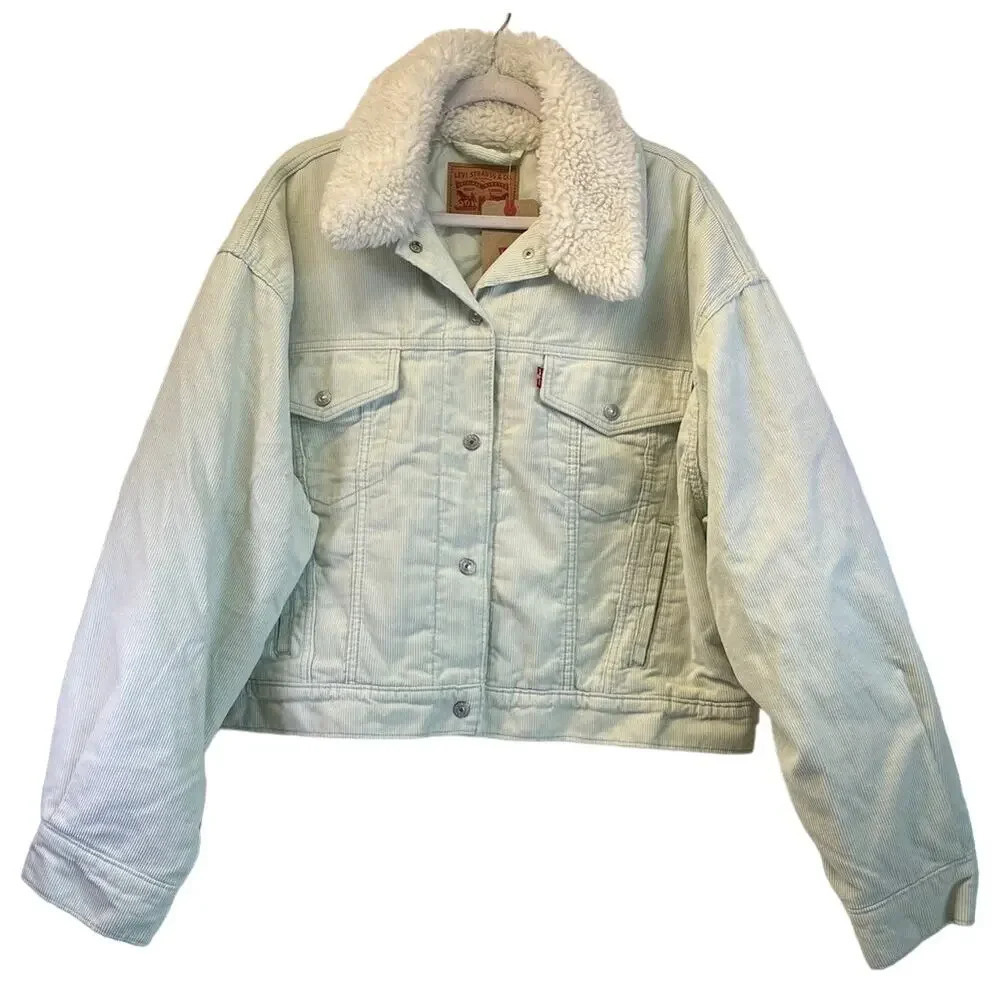 Levis Strauss & Co. Womens XL Light Green Baby Baggy Cropped Trucker Jacket NEW